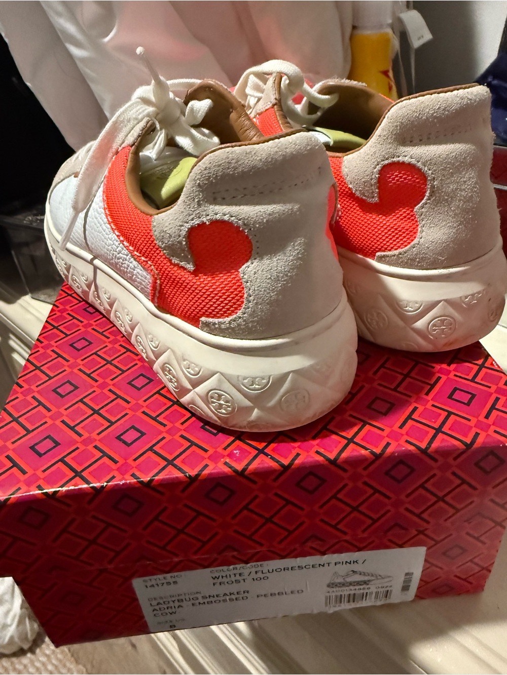 Tory Burch White Sneakers with Fluorescent Pink Accent - Picture 3 of 5